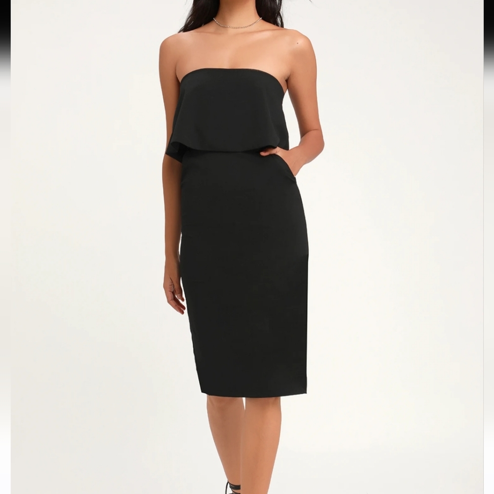 Lulu's Lots of Love Black Strapless Midi Dress Size Small